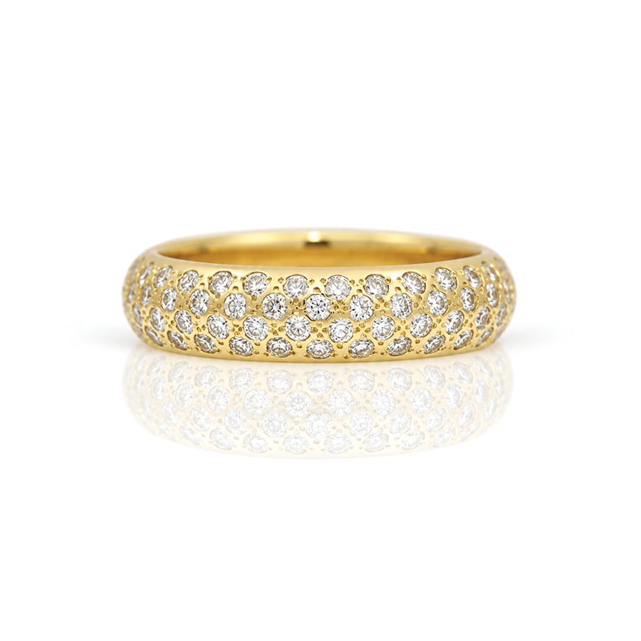 Chunky natural diamond pave set yellow gold ring