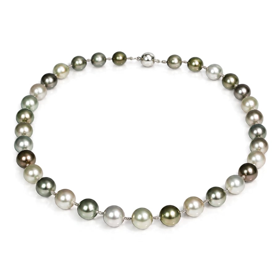 Grey diamonds alternating Tahitian pearl modern necklace