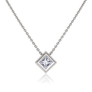 Modern princess cut diamond Platinum pendant 9023 David Ashton