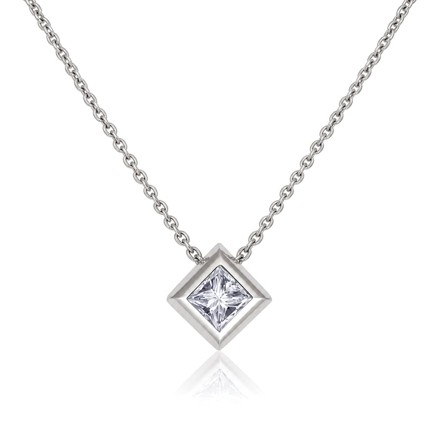 Modern princess cut diamond Platinum pendant 9023 David Ashton