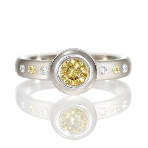 Platinum engagement ring with natural yellow and white diamonds David Ashton 1019. Modern fine jewellery handmade in London bespoke
