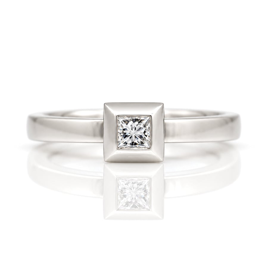 Modern princess cut diamond engagement ring Platinum David Ashton 0555
