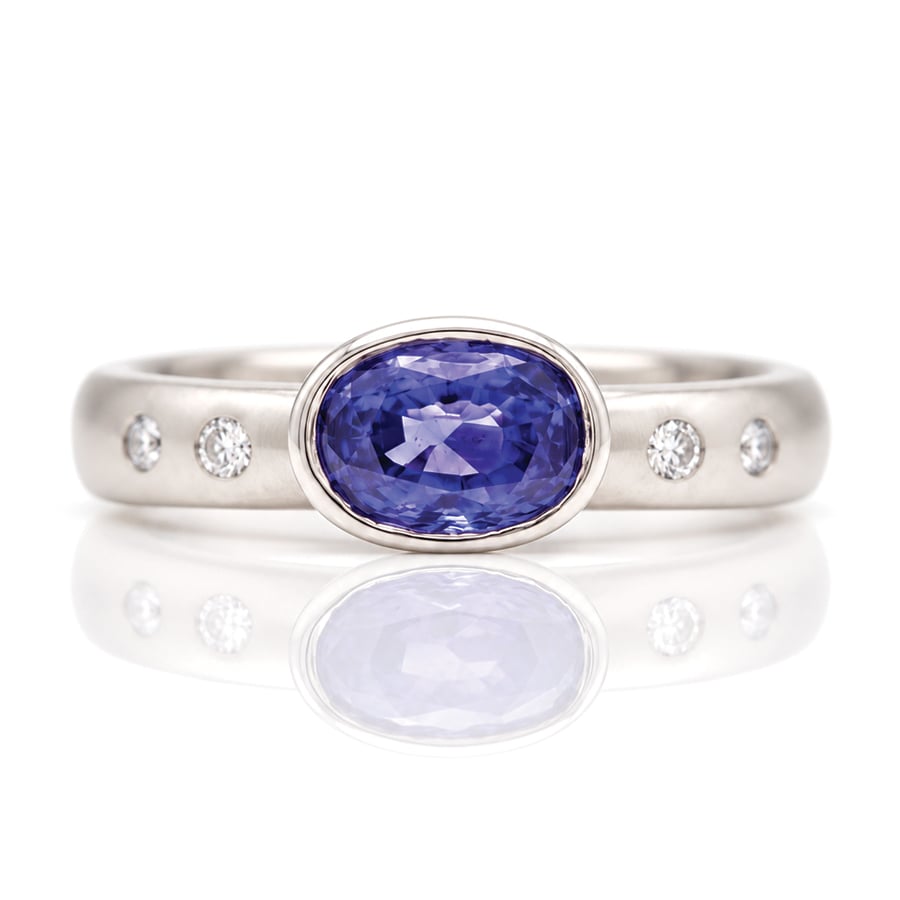 modern rub-over set purple sapphire ring 0714