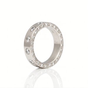 Wide Platinum ring with diamonds flush set in all edges modern eternity wedding engagement ring David Ashton 0755