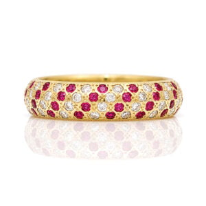 Modern classic flush pave set natural ruby and natural diamond eternity wedding anniversary ring 0984