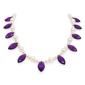 Amethyst briolette and pearl necklace