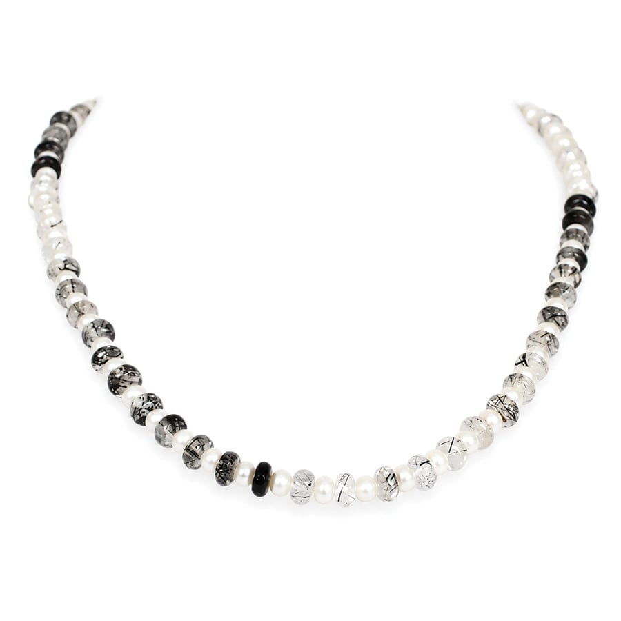 Rutile quartz and pearl necklace