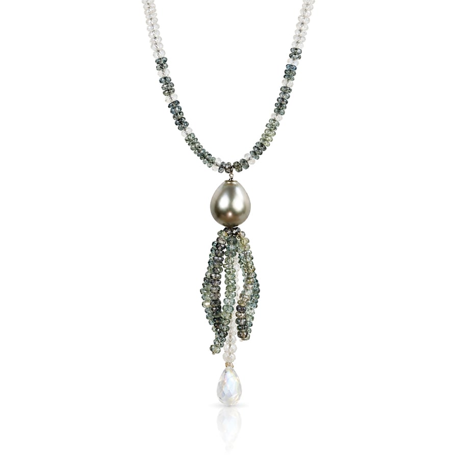 Natural sapphire tahitian pearl necklace David Ashton
