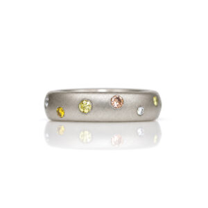 Natural fancy colour diamonds flush set in Platinum ring. David Ashton 0957 Modern fine jewellery handmade in London bespoke