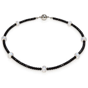 Necklace of faceted black spinel with sooth moonstone beads David Ashton