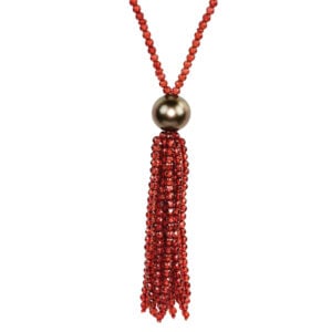Garnet tassel necklace with Tahitian pearl knot David Ashton jewellery