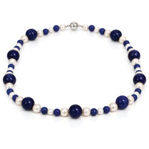 Lapis lazuli alternating with white pearl necklace David Ashton Jewellery
