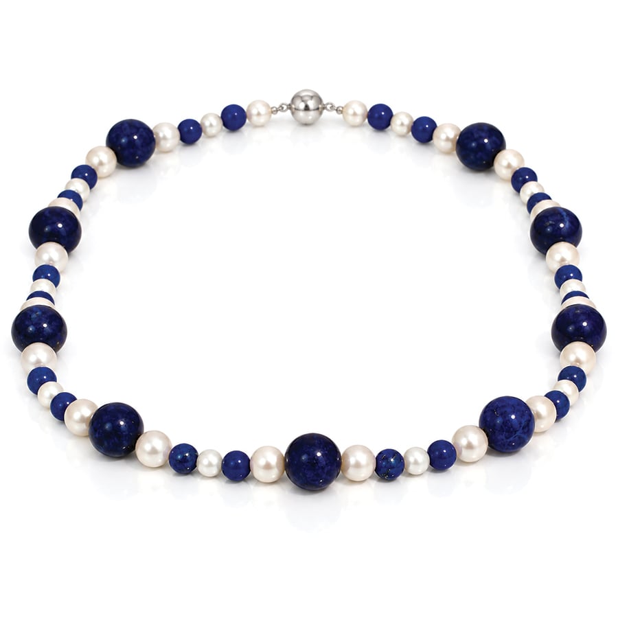 Lapis lazuli alternating with white pearl necklace David Ashton Jewellery