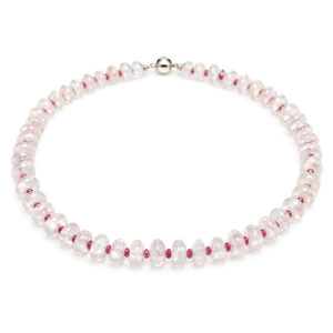Pink Tourmaline faceted bead alternating Moonstone necklac