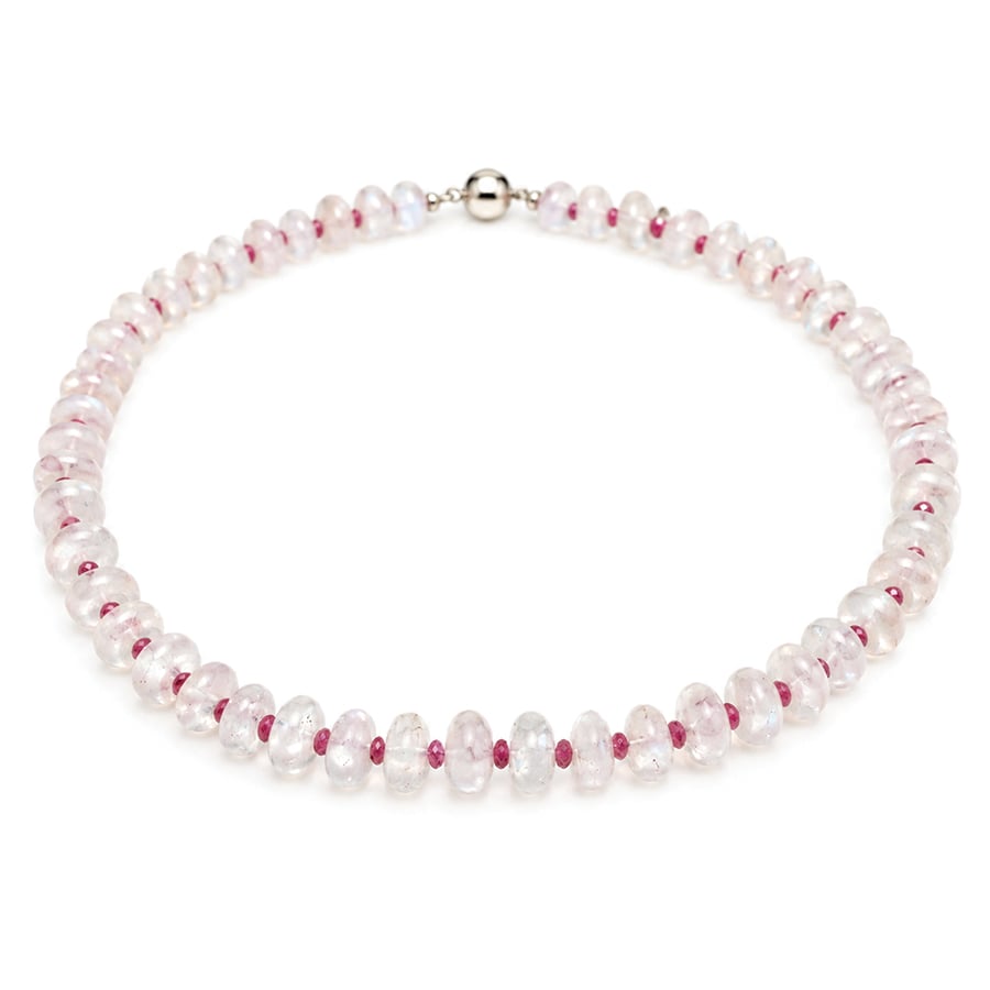 Pink Tourmaline faceted bead alternating Moonstone necklac