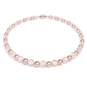 Round pink pearls alternating with faceted round rose quartz bead necklace David Ashton jewellery