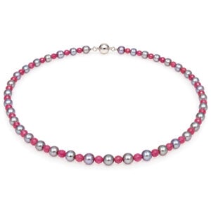 Pink Tourmaline alternating grey black pearl necklace David Ashton