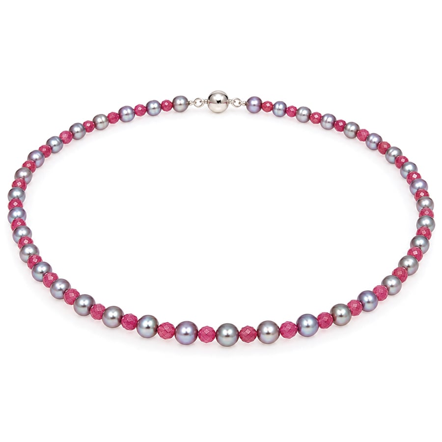 Pink Tourmaline alternating grey black pearl necklace David Ashton