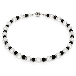 Smooth black onyx faceted clear quartz and sterling silver necklace David Ashton