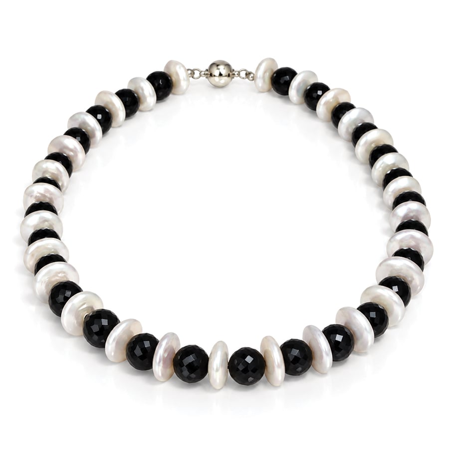 Art deco stye black spinel and white pear necklace. Can be made in any length and stone combination to comission