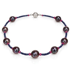 Blue sapphire, pink tourmaline and pearl necklace. Can be made in any length and combination of natural gemstones