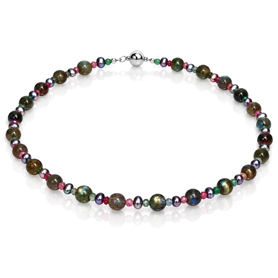 tourmaline labradorite black pearl necklace David Ashton