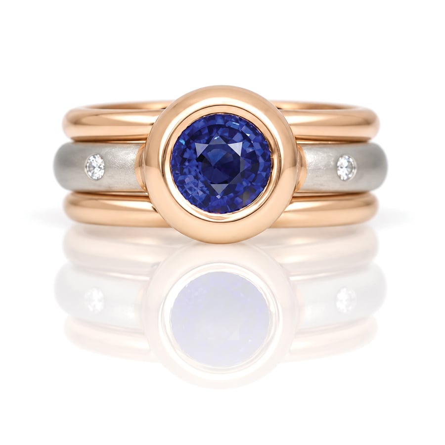 in modern rose gold with platinum triple band David Ashton 1021