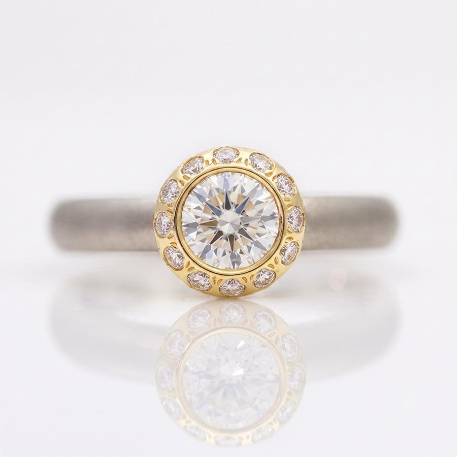 modern rubover halo diamond engagement ring