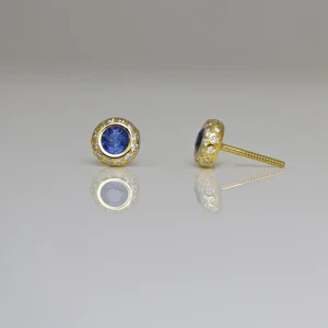 Sapphire & diamond 18ct gold ear-studs