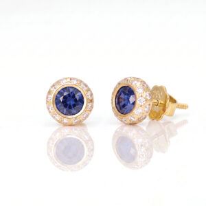 Sapphire & diamond 18ct gold ear-studs