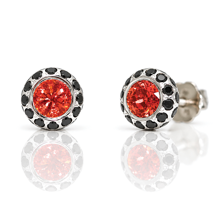 Orange and black diamond modern ear-studs