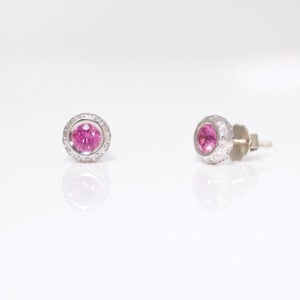 pink sapphire & diamond modern earstuds in Platinum 8165