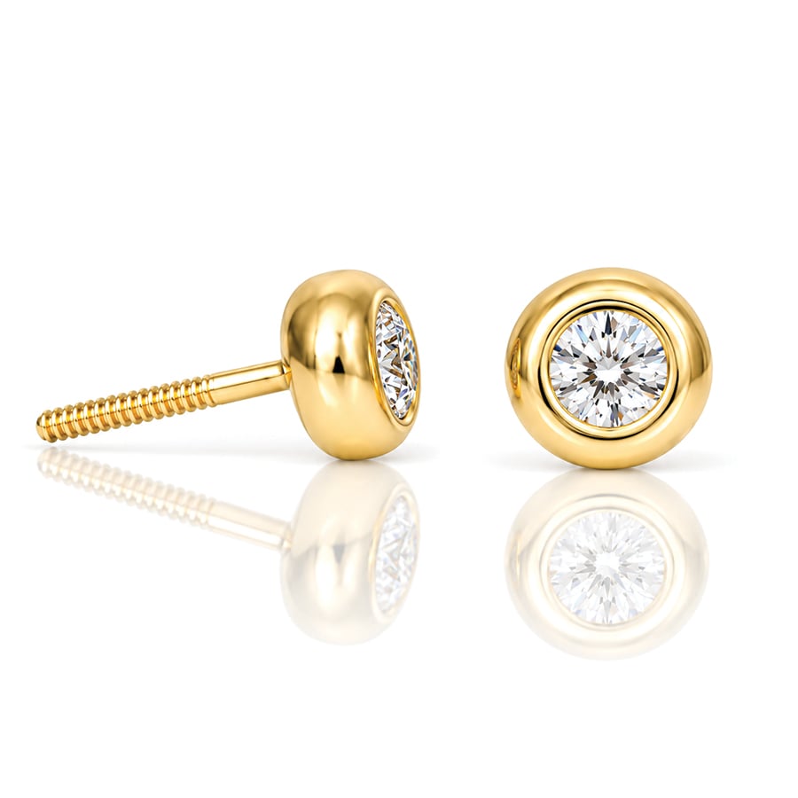 Natural diamond modern yellow gold ear-studs