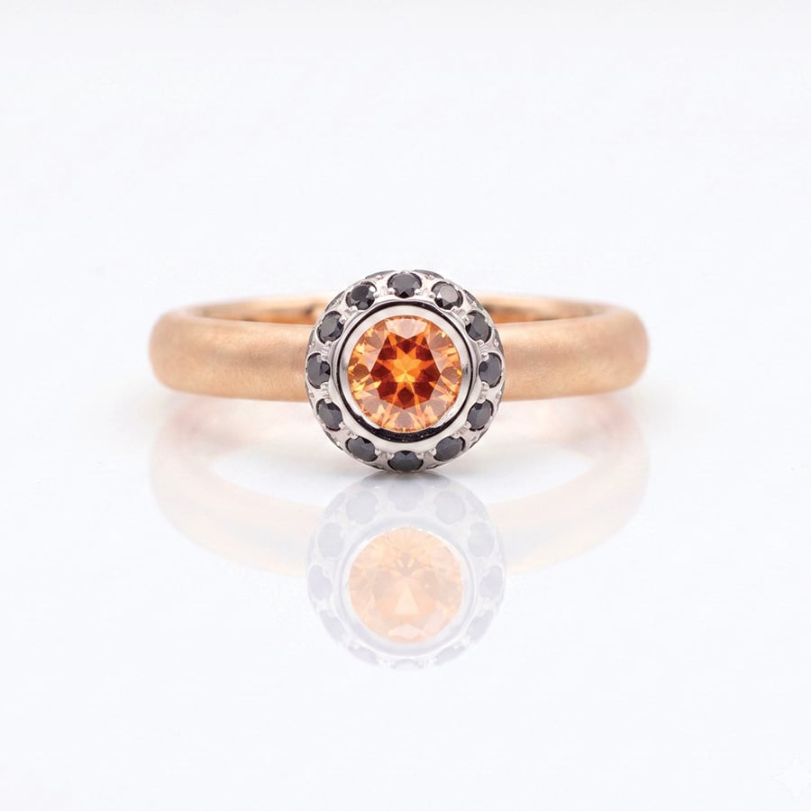 Orange sapphire modern engagement ring rose gold Platinum 0976
