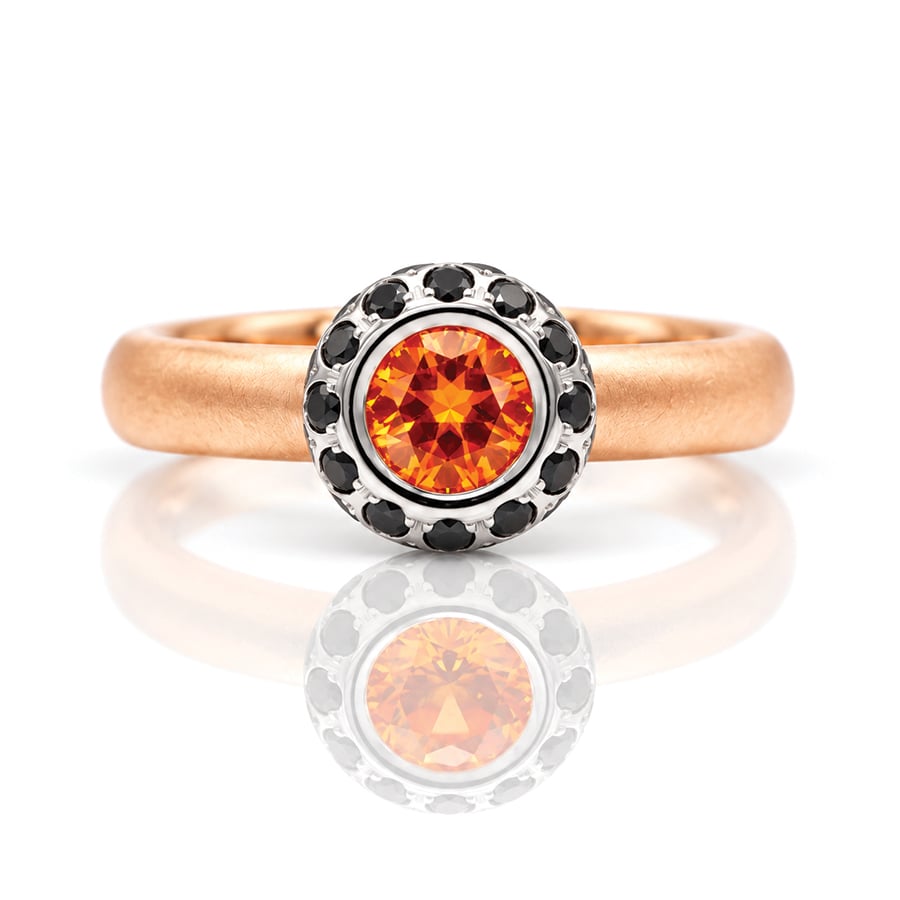Orange sapphire modern engagement ring rose gold Platinum 0976