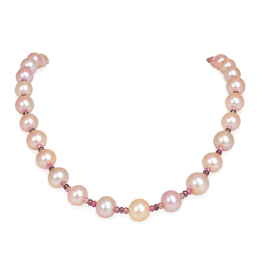 Pink pearl sapphire and diamond necklace David Ashton