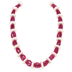 Faceted pink tourmaline and pearl modern necklace
