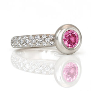 Bright pink natural sapphire modern engagement ring David Ashton 1005. Modern fine jewellery handmade in London bespoke