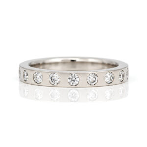 Platinum flat profile ring with natural diamonds evenly flush set David