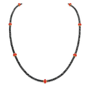 Modern black diamond necklace with orange fire opel. David Ashton diamomd necklace