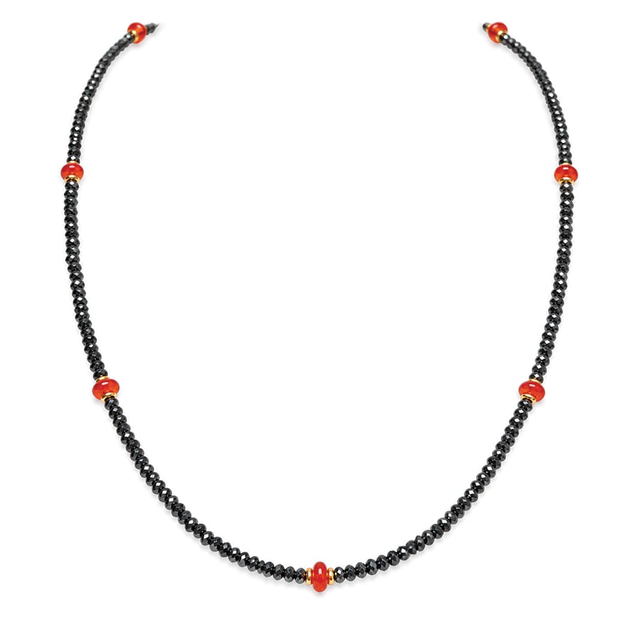 Modern black diamond necklace with orange fire opel. David Ashton diamomd necklace