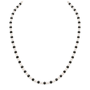 Black diamond and white pearl necklace