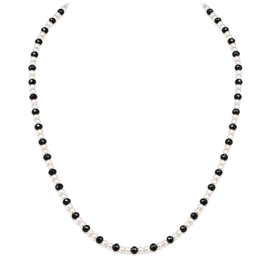 Black diamond and white pearl necklace