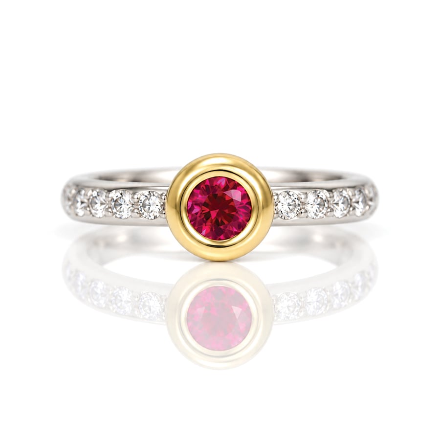 elegant ruby rubover set engagement ring
