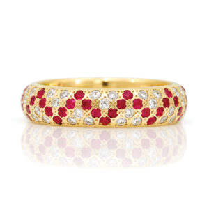 Modern flush set natural ruby and natural diamond yellow gold ring David Ashton 0891