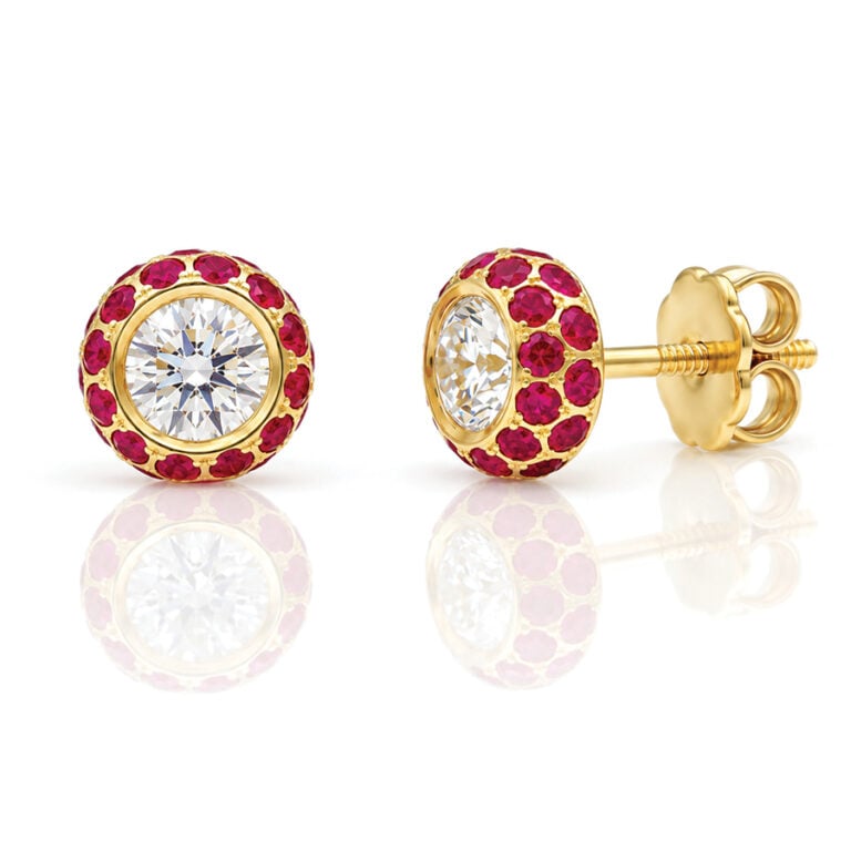Diamond framed with rubies ear-studs
