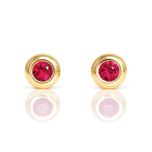 Perfect ruby ear studs 18ct gold. bespoke fine modern jewellery handmade in London
