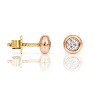 Round brilliant cut diamonds rub-over set in 18ct rose gold ear studs