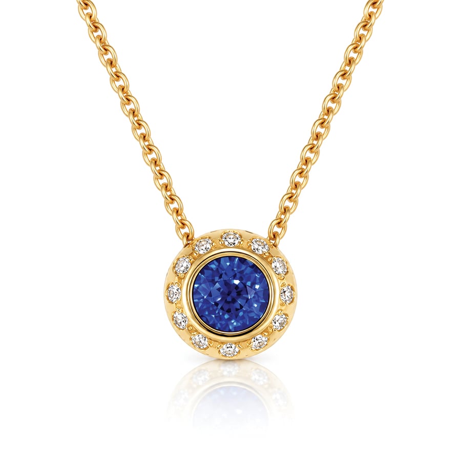 Vivid blue sapphire with diamonds 18ct gold modern pendent