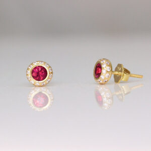 Stunning ruby & diamond halo ear-studs